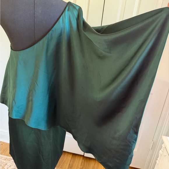 Lauren Ralph Lauren One Shoulder Green Satin Dress Size 14 - Picture 4 of 14